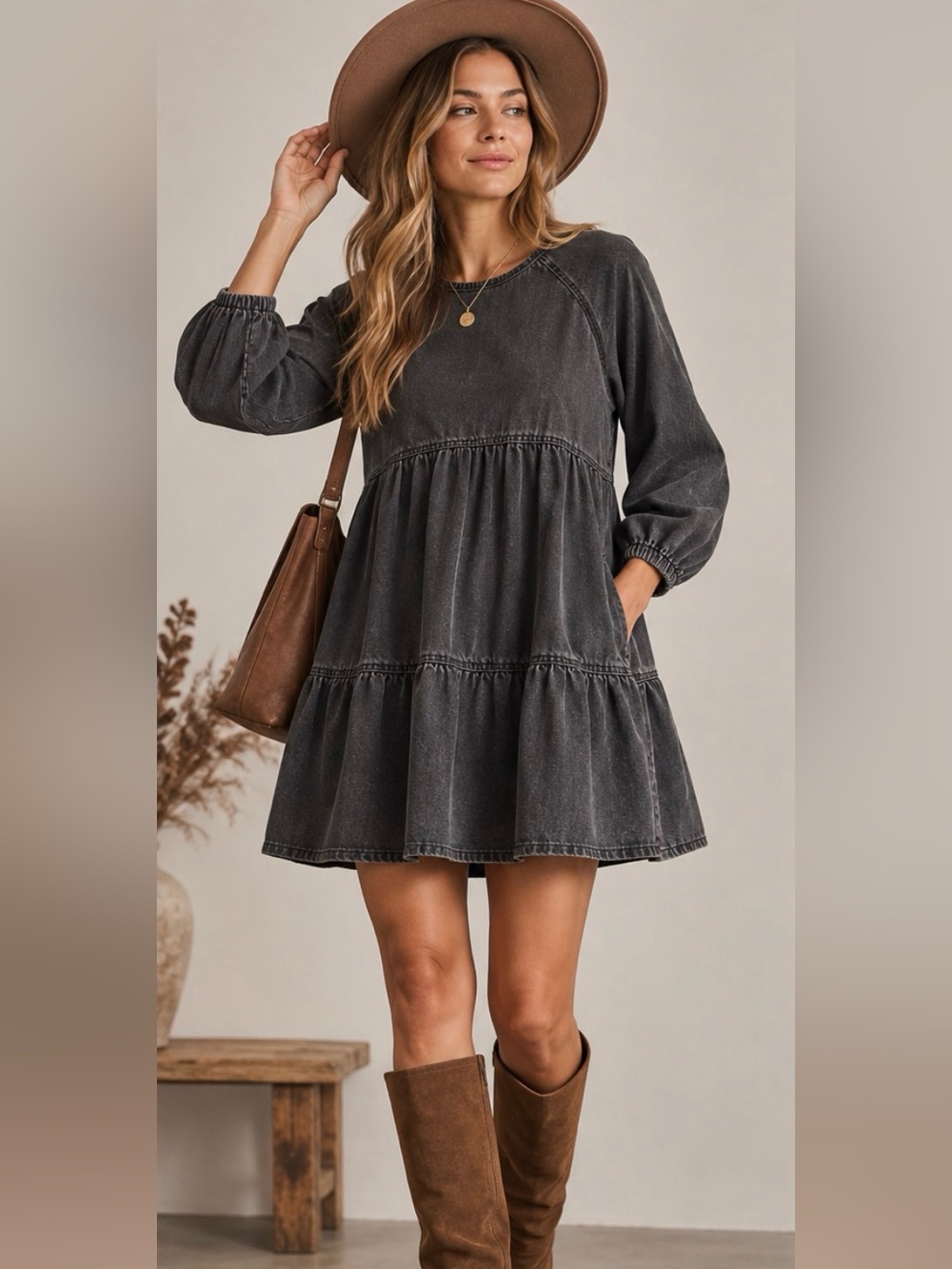 Madewell Denim Raglan-Sleeve Mini Dress Lunar Wash Black Small $149